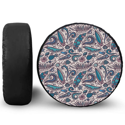 Summer Surfing Pattern Print Leather Spare Tire Cover