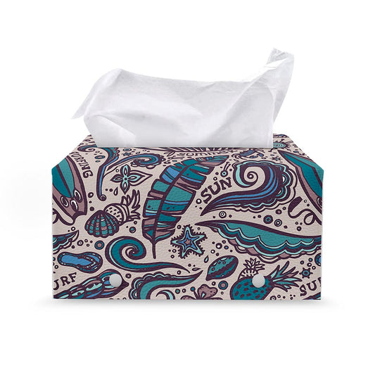 Summer Surfing Pattern Print Leather Tissue Box Cover