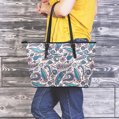 Summer Surfing Pattern Print Leather Tote Bag