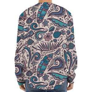 Summer Surfing Pattern Print Long Sleeve Baseball Jersey