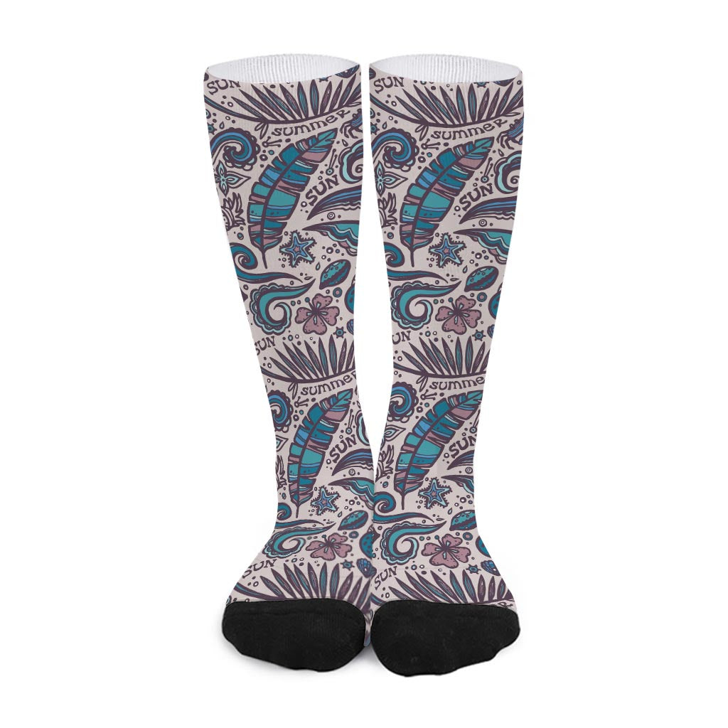 Summer Surfing Pattern Print Long Socks