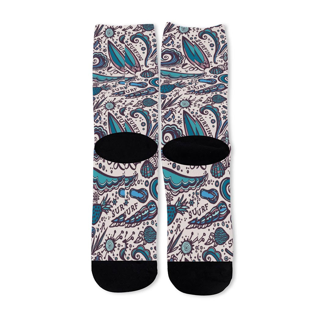 Summer Surfing Pattern Print Long Socks