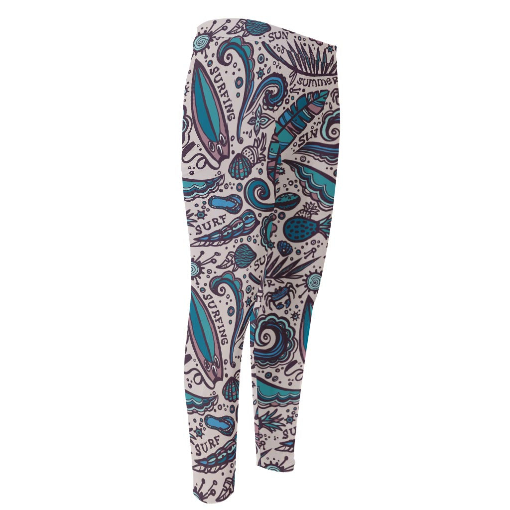 Summer Surfing Pattern Print Men's Compression Pants