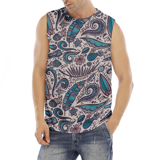 Summer Surfing Pattern Print Men's Fitness Tank Top