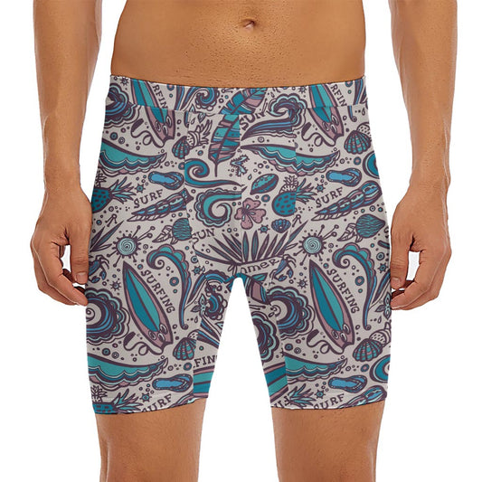 Summer Surfing Pattern Print Men's Long Boxer Briefs