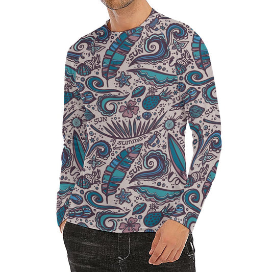 Summer Surfing Pattern Print Men's Long Sleeve Rash Guard