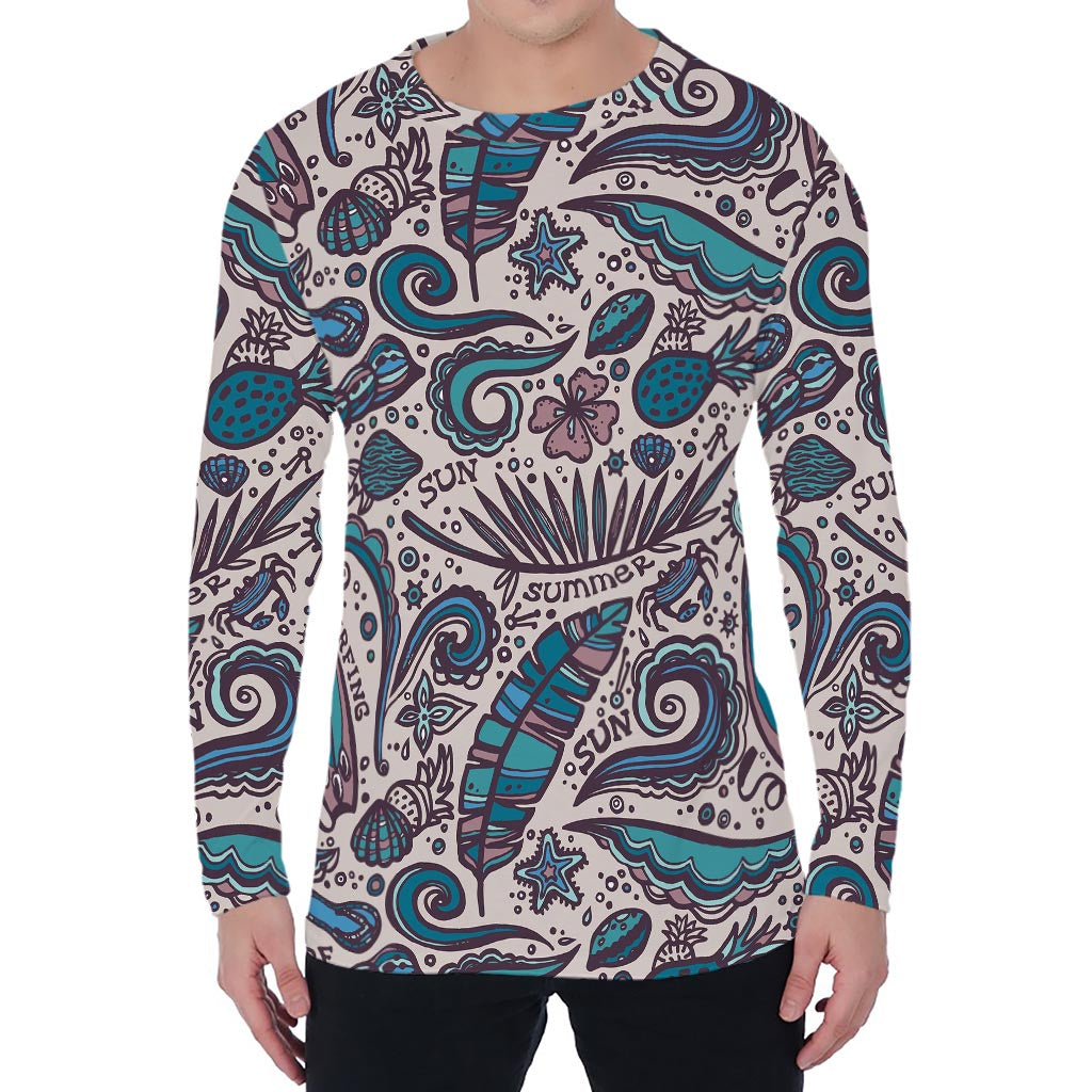 Summer Surfing Pattern Print Men's Long Sleeve T-Shirt