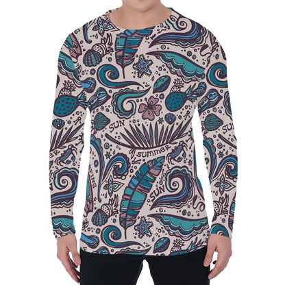 Summer Surfing Pattern Print Men's Long Sleeve T-Shirt