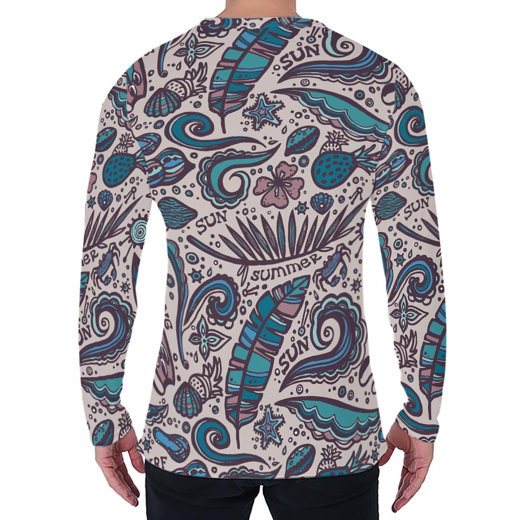 Summer Surfing Pattern Print Men's Long Sleeve T-Shirt