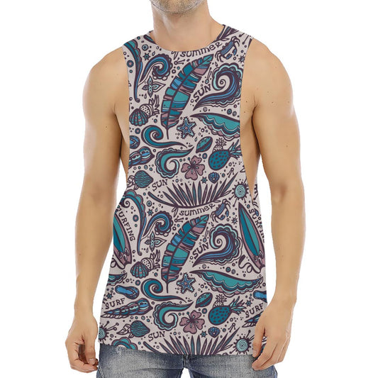 Summer Surfing Pattern Print Men's Muscle Tank Top