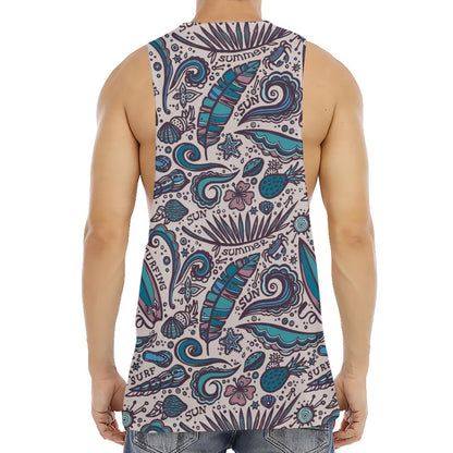 Summer Surfing Pattern Print Men's Muscle Tank Top