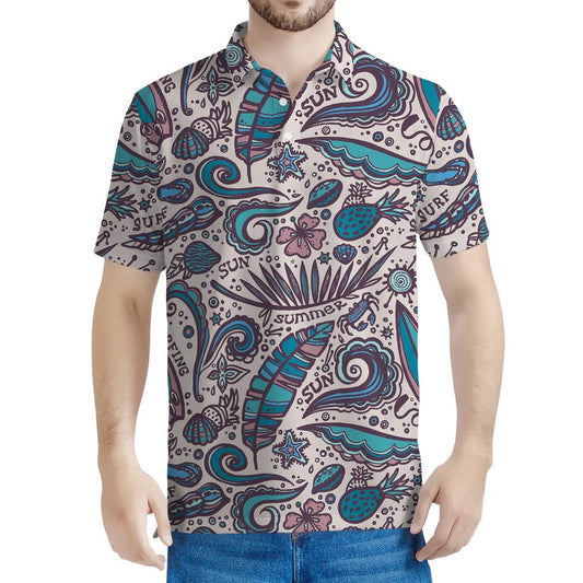 Summer Surfing Pattern Print Men's Polo Shirt