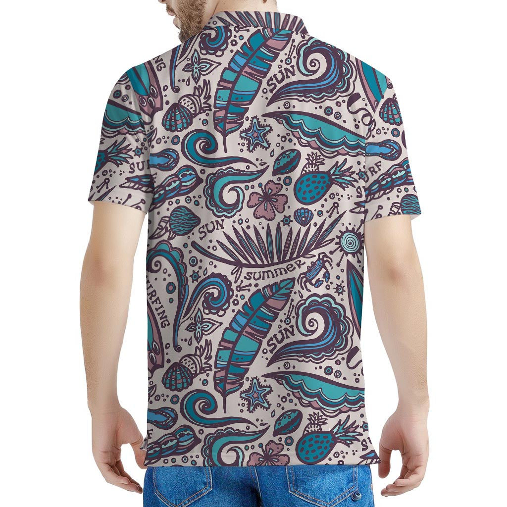 Summer Surfing Pattern Print Men's Polo Shirt