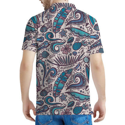 Summer Surfing Pattern Print Men's Polo Shirt