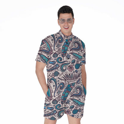 Summer Surfing Pattern Print Men's Rompers