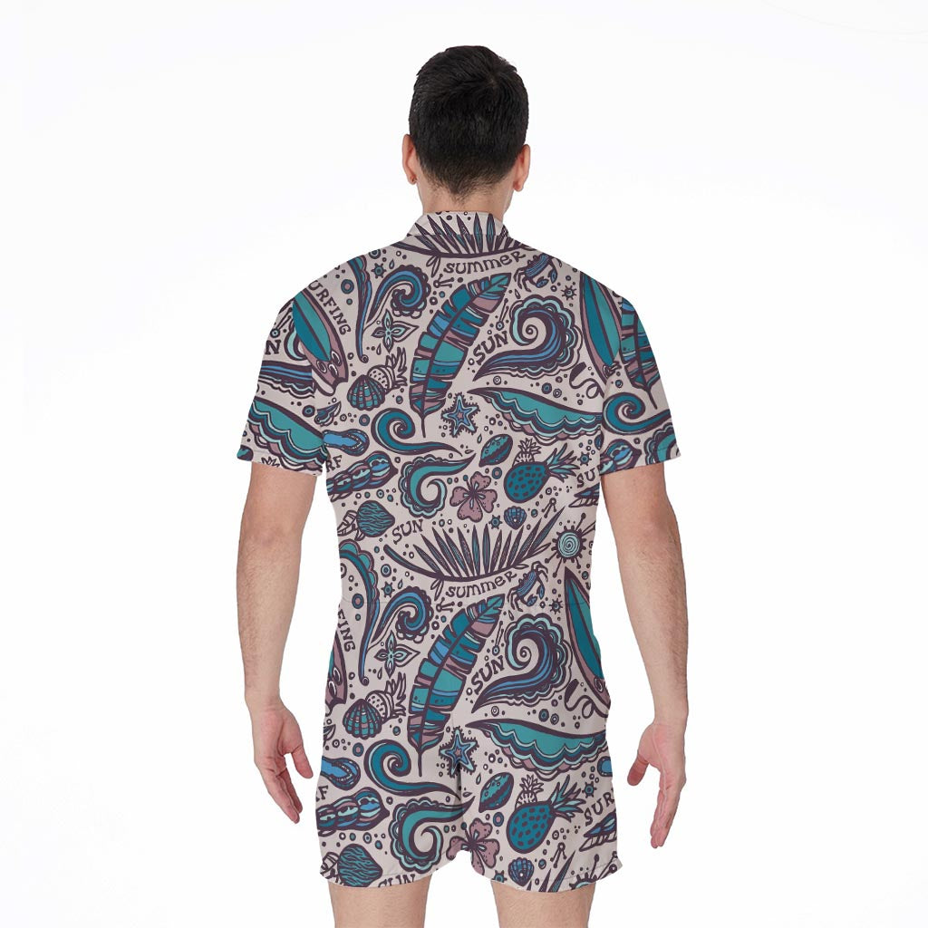 Summer Surfing Pattern Print Men's Rompers