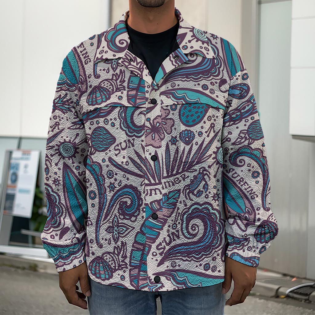 Summer Surfing Pattern Print Men's Shirt Jacket