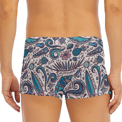 Summer Surfing Pattern Print Men's Short Boxer Briefs