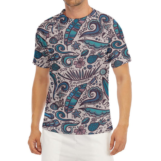 Summer Surfing Pattern Print Men's Short Sleeve Rash Guard