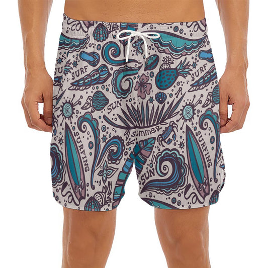 Summer Surfing Pattern Print Men's Split Running Shorts