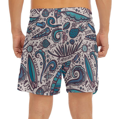 Summer Surfing Pattern Print Men's Split Running Shorts