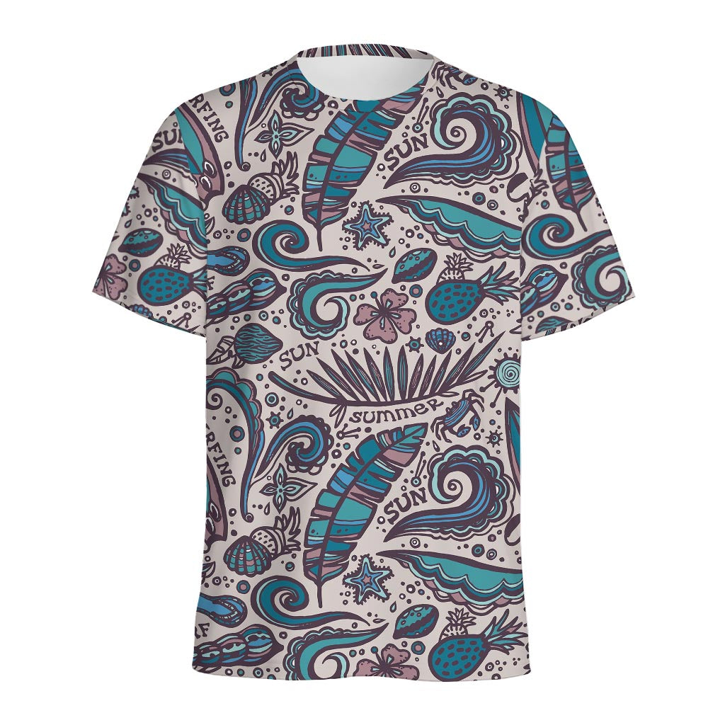 Summer Surfing Pattern Print Men's Sports T-Shirt