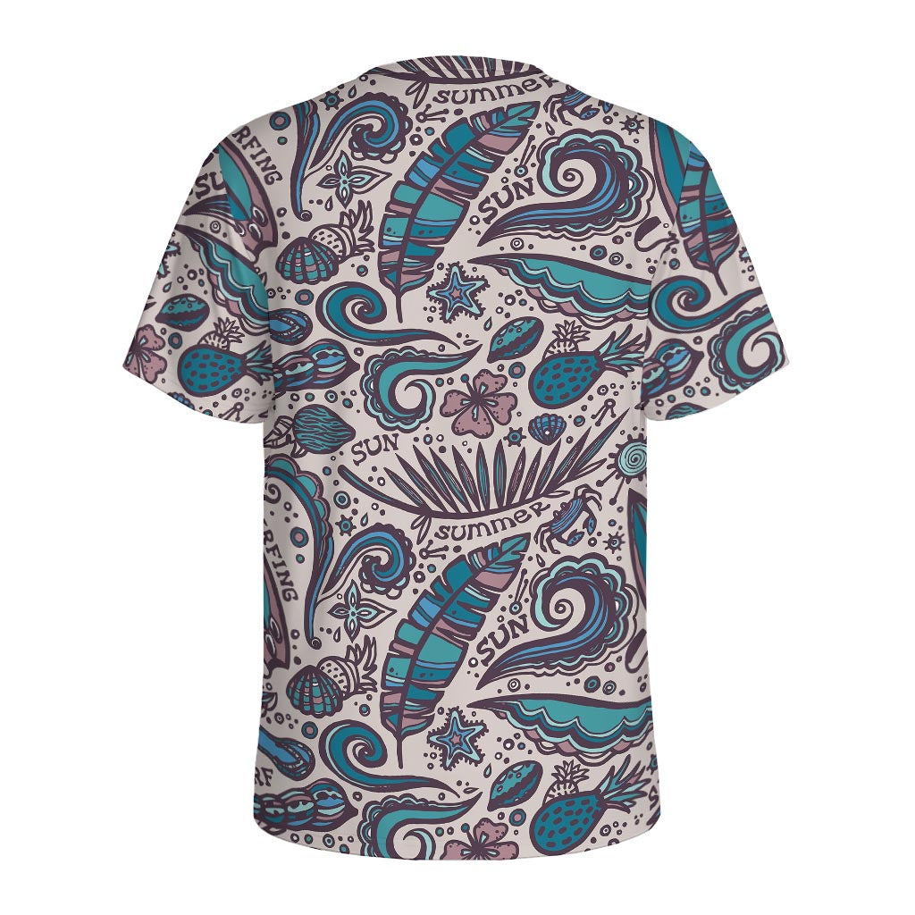 Summer Surfing Pattern Print Men's Sports T-Shirt