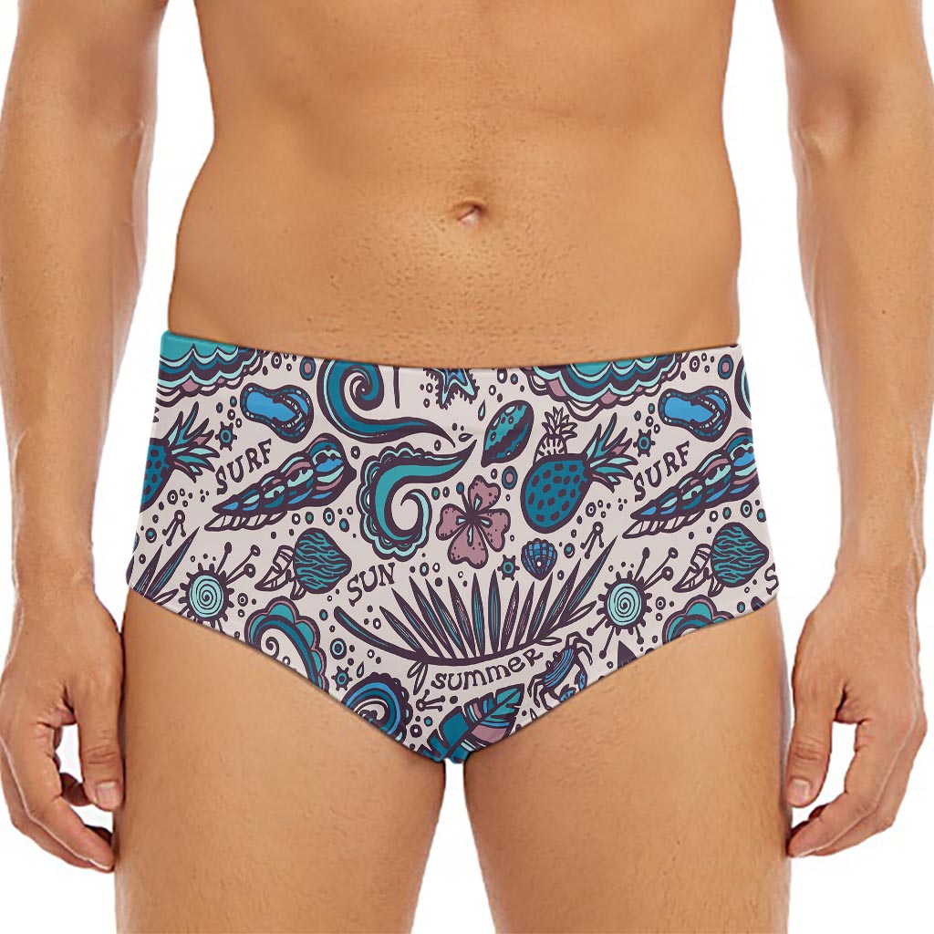Summer Surfing Pattern Print Men's Triangle Swim Briefs