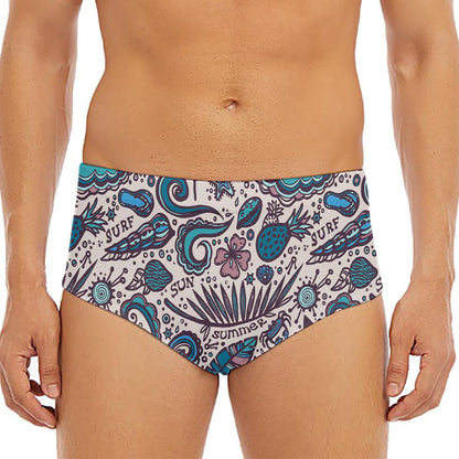 Summer Surfing Pattern Print Men's Triangle Swim Briefs