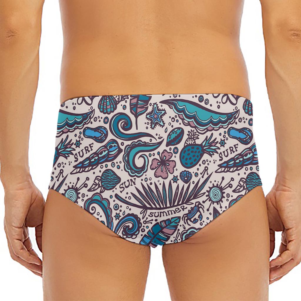 Summer Surfing Pattern Print Men's Triangle Swim Briefs