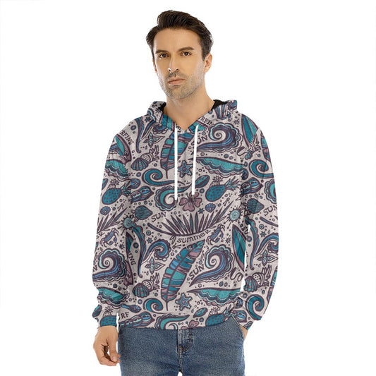 Summer Surfing Pattern Print Men's Velvet Pullover Hoodie