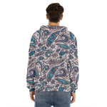 Summer Surfing Pattern Print Men's Velvet Pullover Hoodie