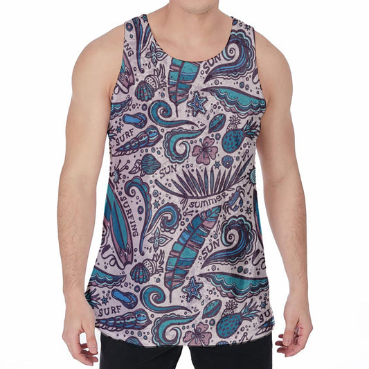 Summer Surfing Pattern Print Men's Velvet Tank Top