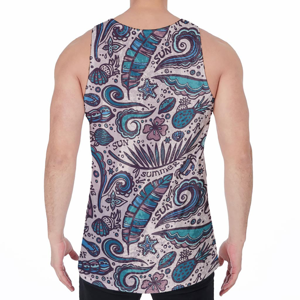 Summer Surfing Pattern Print Men's Velvet Tank Top