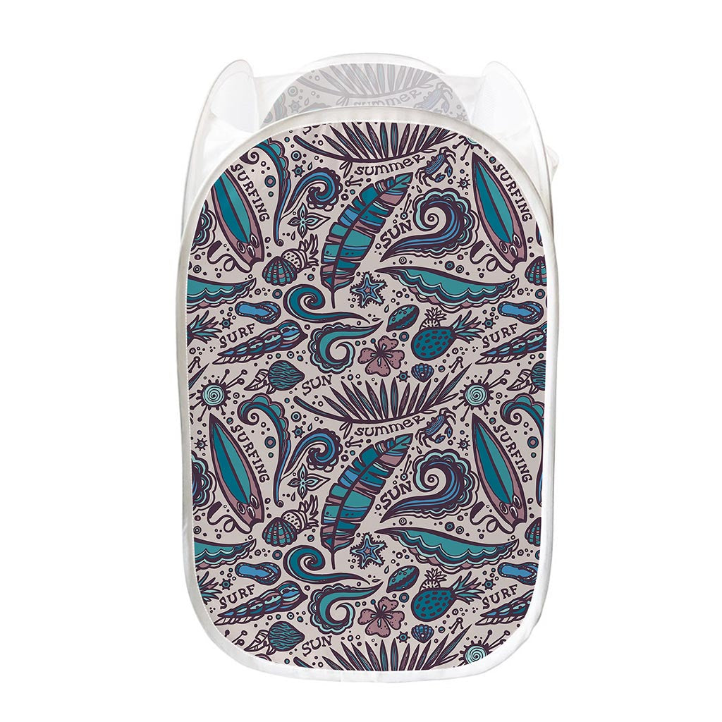 Summer Surfing Pattern Print Mesh Laundry Hamper