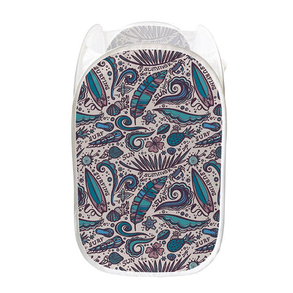 Summer Surfing Pattern Print Mesh Laundry Hamper