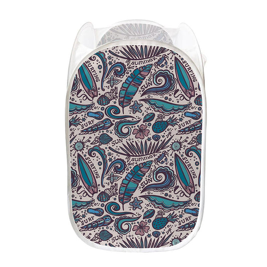 Summer Surfing Pattern Print Mesh Laundry Hamper