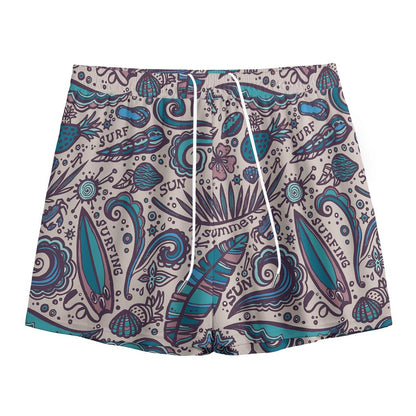 Summer Surfing Pattern Print Mesh Shorts