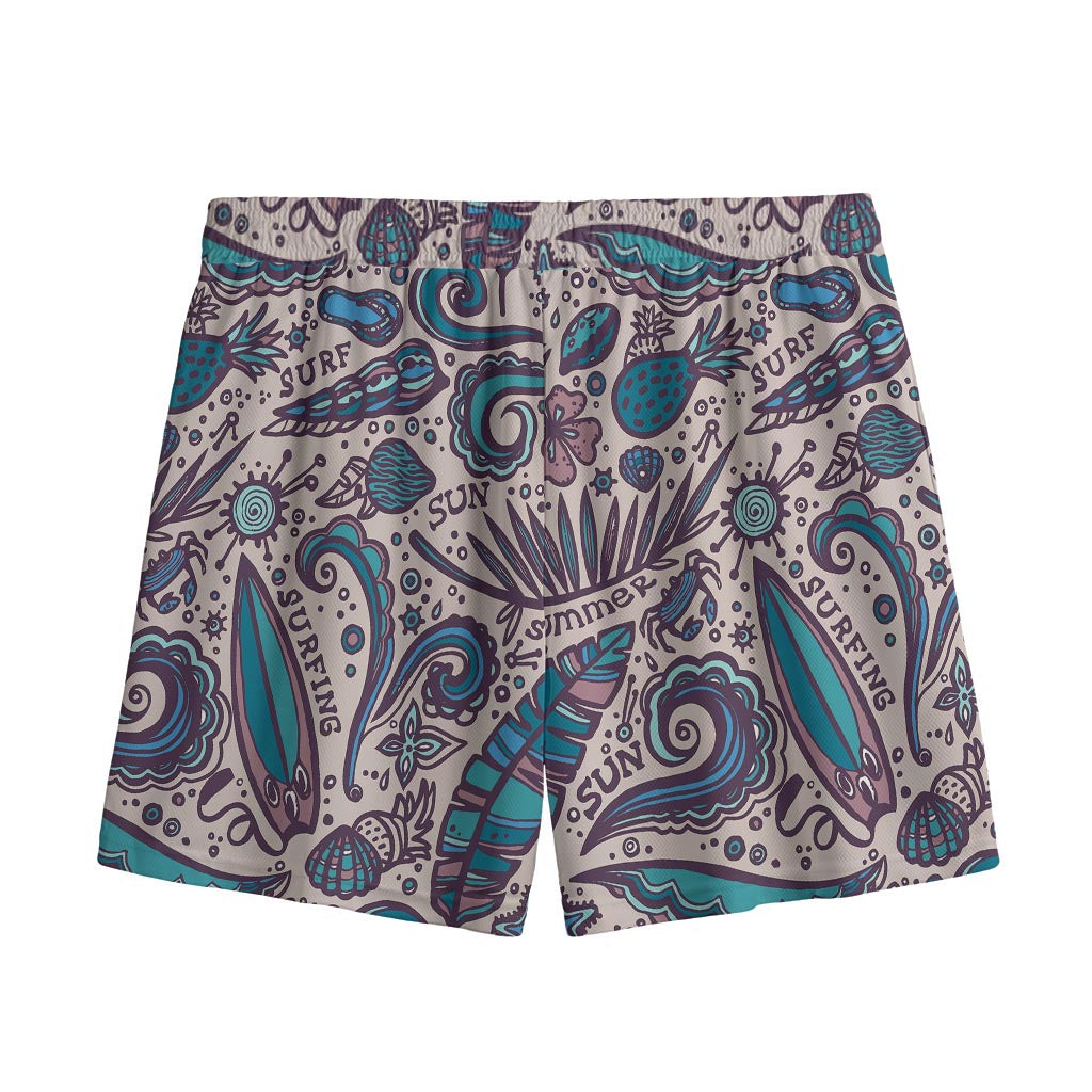 Summer Surfing Pattern Print Mesh Shorts