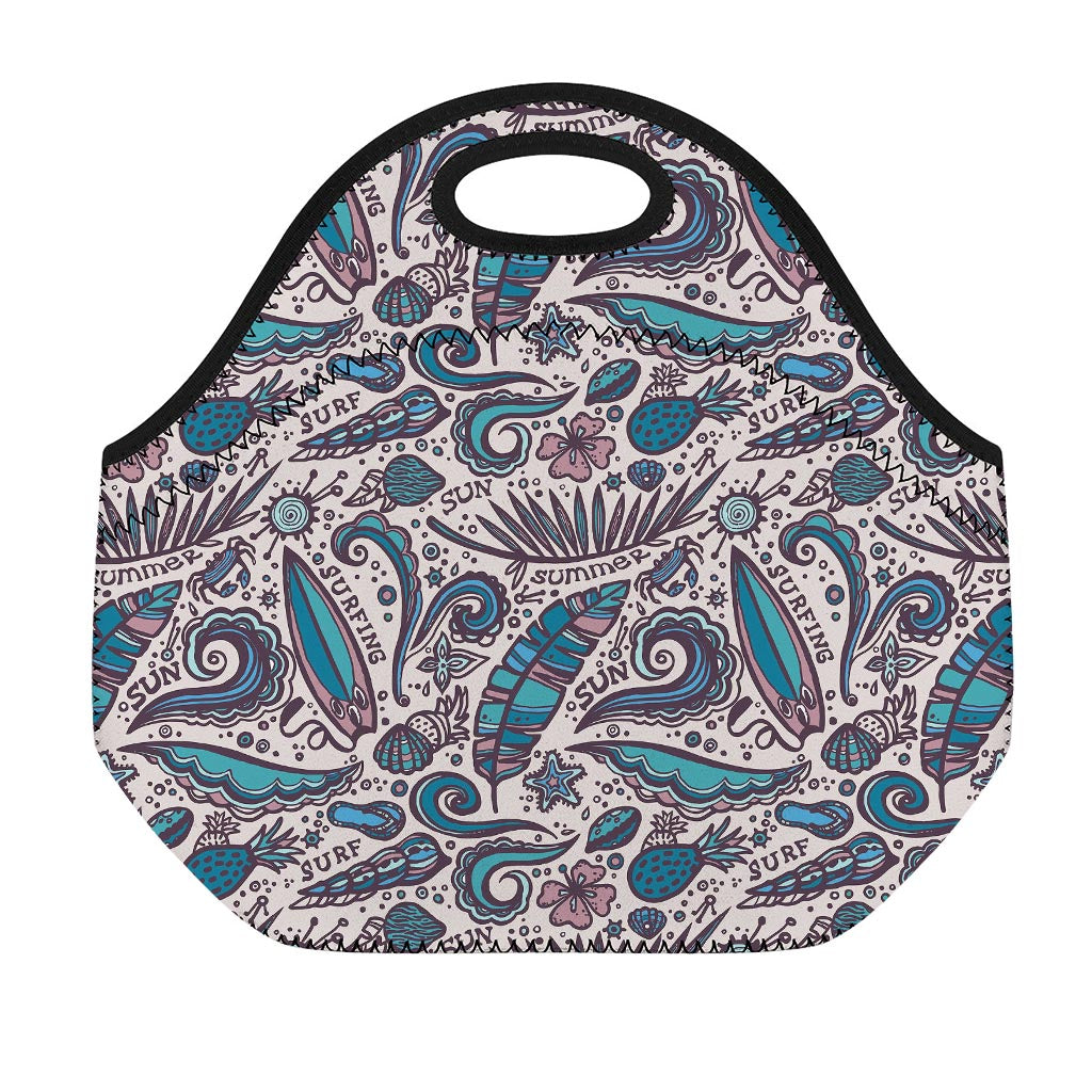 Summer Surfing Pattern Print Neoprene Lunch Bag