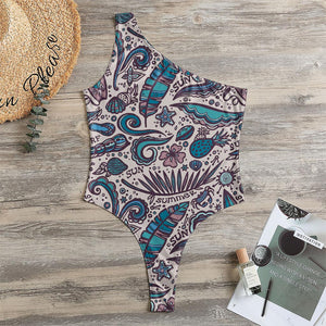 Summer Surfing Pattern Print One Shoulder Bodysuit