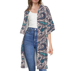 Summer Surfing Pattern Print Open Front Beach Cover Up