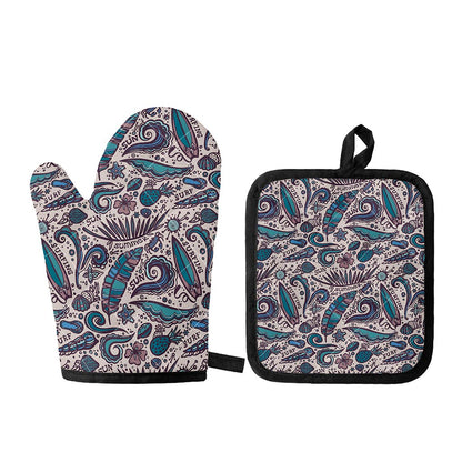 Summer Surfing Pattern Print Oven Mitt And Pot Holder Set