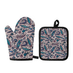 Summer Surfing Pattern Print Oven Mitt And Pot Holder Set