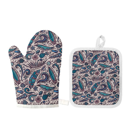 Summer Surfing Pattern Print Oven Mitt And Pot Holder Set