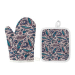 Summer Surfing Pattern Print Oven Mitt And Pot Holder Set