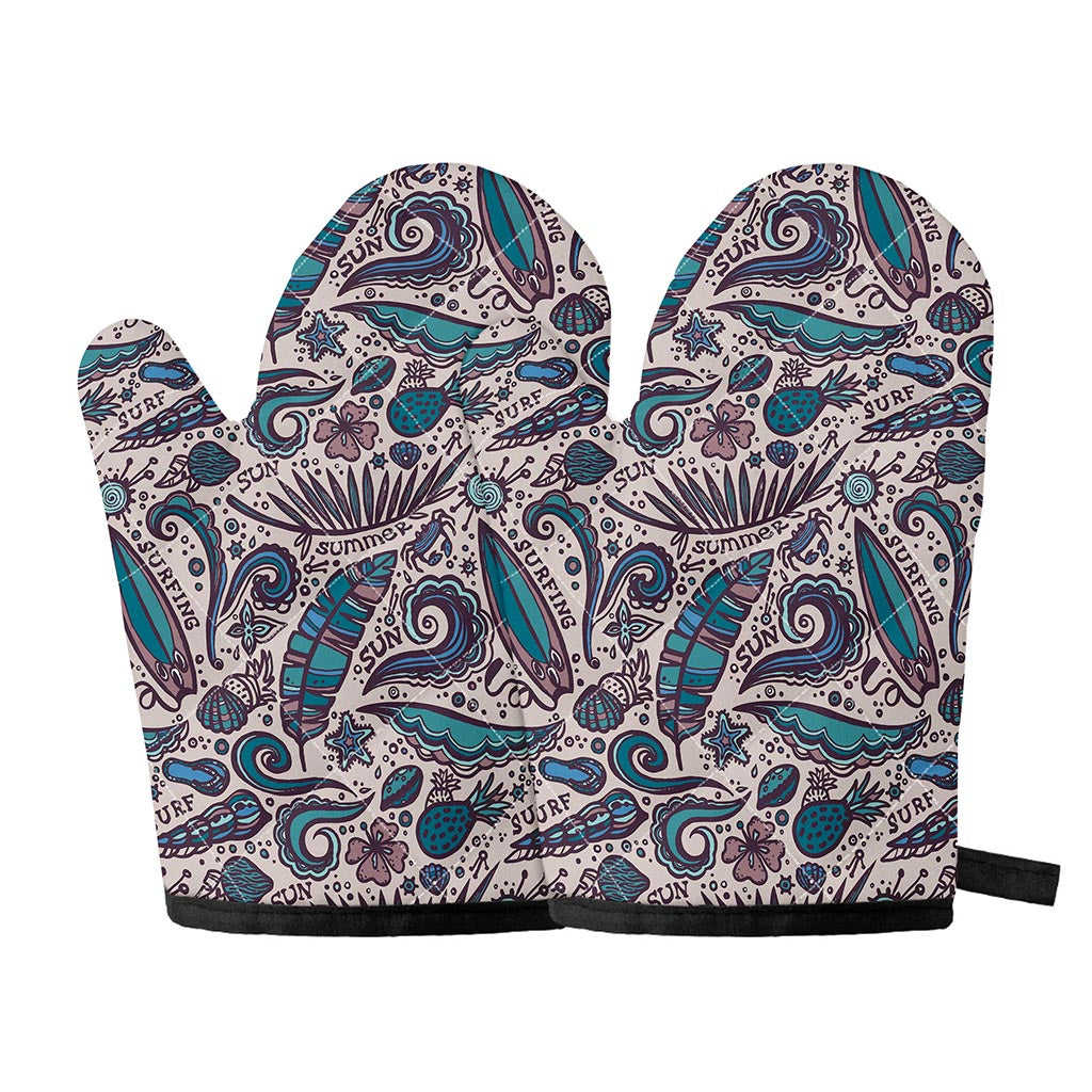 Summer Surfing Pattern Print Oven Mitts