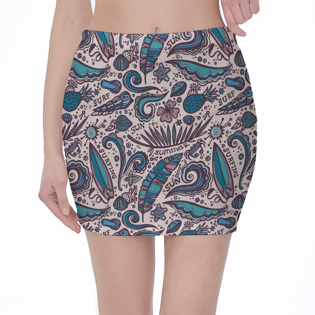 Summer Surfing Pattern Print Pencil Mini Skirt