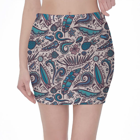 Summer Surfing Pattern Print Pencil Mini Skirt