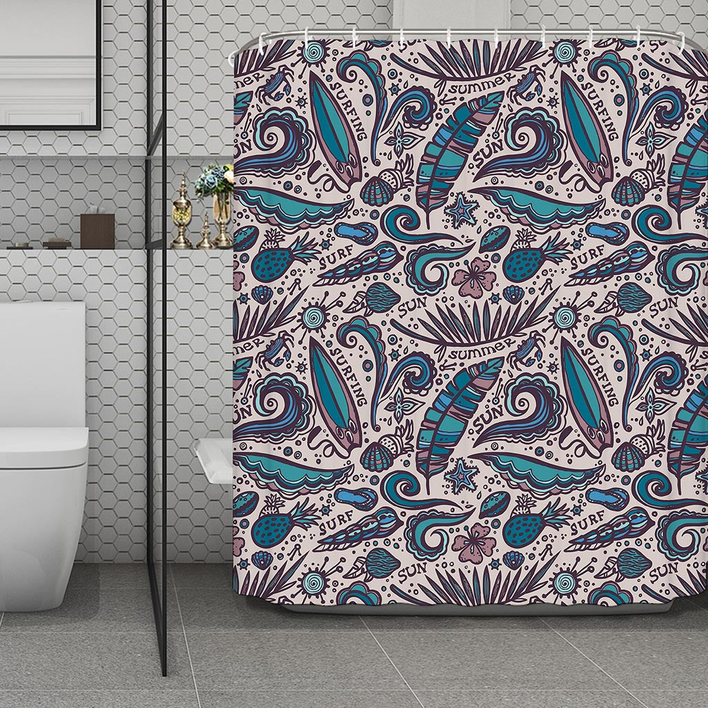 Summer Surfing Pattern Print Polyester Shower Curtain